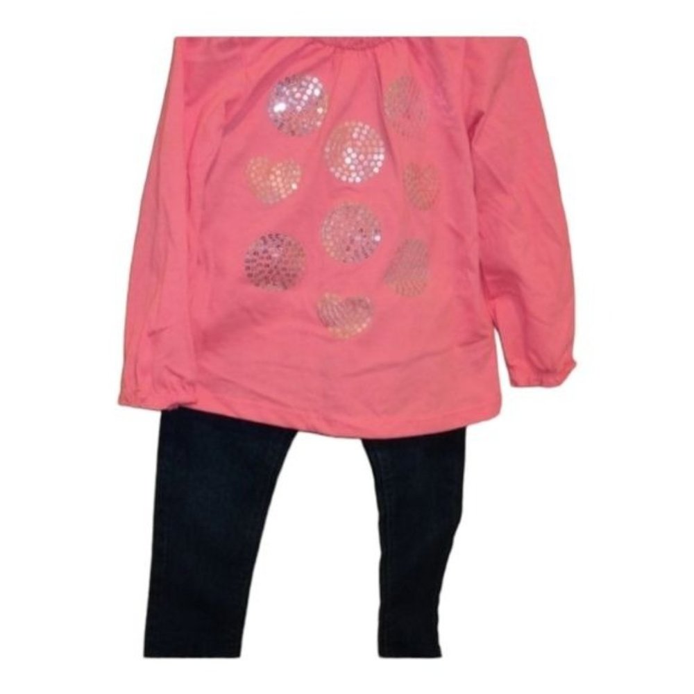 Wonderkids Girl's Pink Shirt Black Denim Jean 2 Piece Pants Outfit NWT Size 4T